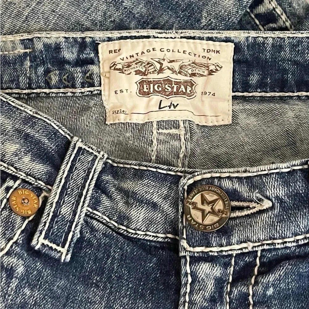 Big Star Liv Capri Jeans Size 28 Acid Wash Low Rise Embroidered Pockets Denim - Picture 7 of 9